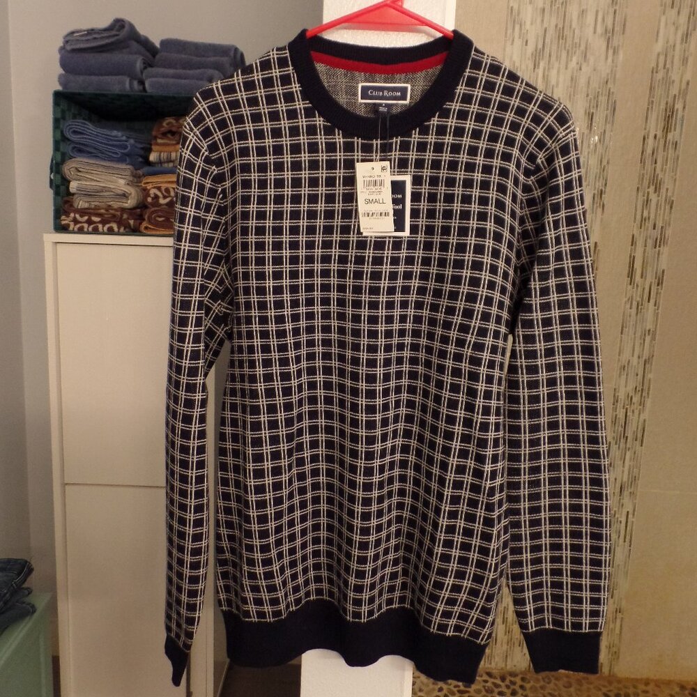 CLUB ROOM Men's Pullover Sweater - Small - Navy Blue & White - NWT